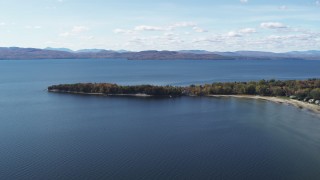 5.7K aerial stock footage of a few waterfront homes on Appletree Point by Lake Champlain, Burlington, Vermont Aerial Stock Footage | DX0002_223_009