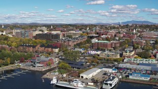 5.7K aerial stock footage orbit downtown buildings and marinas, Burlington, Vermont Aerial Stock Footage | DX0002_224_007