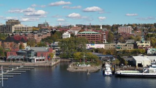 5.7K aerial stock footage a low orbit of office building in downtown, Burlington, Vermont Aerial Stock Footage | DX0002_224_040