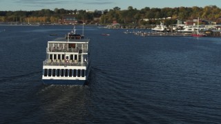 5.7K aerial stock footage orbit around a ferry on Lake Champlain, Burlington, Vermont Aerial Stock Footage | DX0002_224_046