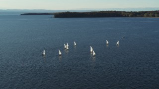 5.7K aerial stock footage orbiting a group of sailboats on Lake Champlain, Burlington, Vermont Aerial Stock Footage | DX0002_224_053