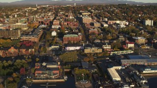 5.7K aerial stock footage reverse view and orbit of downtown's office and city buildings, Burlington, Vermont Aerial Stock Footage | DX0002_224_076