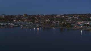 5.7K aerial stock footage fly away from the downtown area at twilight, seen from the lake, Burlington, Vermont Aerial Stock Footage | DX0002_226_008