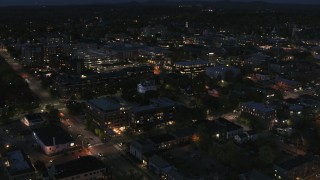 5.7K aerial stock footage of the downtown area lit up for nighttime, Burlington, Vermont Aerial Stock Footage | DX0002_226_031