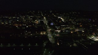 5.7K aerial stock footage orbit the downtown area around College Street lit up for nighttime, Burlington, Vermont Aerial Stock Footage | DX0002_226_035