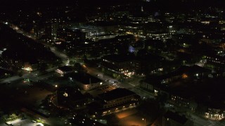 5.7K aerial stock footage of office buildings by Battery Street at night, Burlington, Vermont Aerial Stock Footage | DX0002_226_056