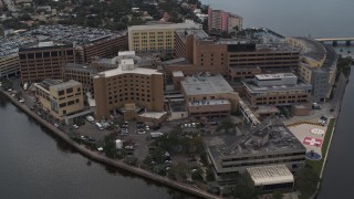 5.7K aerial stock footage of a waterfront hospital complex in Tampa, Florida Aerial Stock Footage | DX0003_229_020