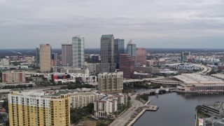 5.7K aerial stock footage fly away from the city skyline, Downtown Tampa, Florida Aerial Stock Footage | DX0003_229_039