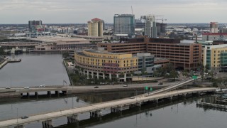 5.7K aerial stock footage of orbiting a waterfront hospital in Tampa, Florida Aerial Stock Footage | DX0003_230_001