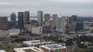 DX0003_230_038 - 5.7K aerial stock footage slowly flying by the city's skyline, Downtown Tampa, Florida