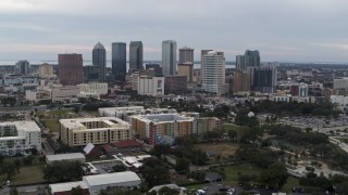 5.7K aerial stock footage a wide view of skyscrapers in the city's skyline, Downtown Tampa, Florida Aerial Stock Footage | DX0003_231_004