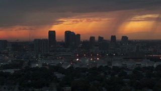 5.7K aerial stock footage slowly passing by the Downtown Tampa skyline at twilight, Florida Aerial Stock Footage | DX0003_232_002