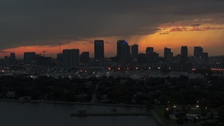 5.7K aerial stock footage fly past the Downtown Tampa skyline at twilight, Florida Aerial Stock Footage | DX0003_232_007