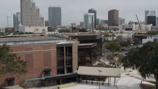 5.7K aerial stock footage a view of the side of the Bob Carr Theater in Orlando, Florida Aerial Stock Footage | DX0003_233_040