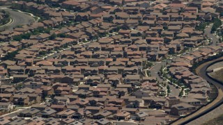 4K aerial stock footage of rows of suburban tract homes in Rancho Cucamonga, California Aerial Stock Footage | FG0001_000139