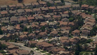 4K aerial stock footage of tract homes in a suburban neighborhood, Rancho Cucamonga, California Aerial Stock Footage | FG0001_000140