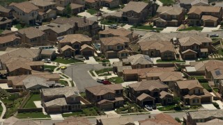 4K aerial stock footage of spacious homes in a suburban neighborhood in Rancho Cucamonga, California Aerial Stock Footage | FG0001_000148