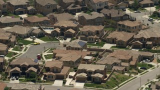 4K aerial stock footage of spacious suburban homes in Rancho Cucamonga, California Aerial Stock Footage | FG0001_000149