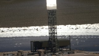 4K aerial stock footage orbit a power tower at the Ivanpah Solar Electric Generating System in California Aerial Stock Footage | FG0001_000184