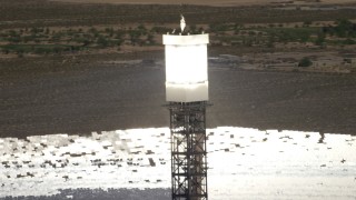 4K aerial stock footage orbit the top of a power tower at the Ivanpah Solar Electric Generating System in California Aerial Stock Footage | FG0001_000185