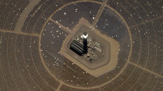 4K aerial stock footage of a bird's eye of one of the solar power structures at the Ivanpah Solar Electric Generating System in California Aerial Stock Footage | FG0001_000215