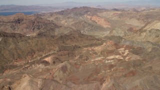 4K aerial stock footage fly over rugged, barren mountains near Lake Mead in the Nevada Desert Aerial Stock Footage | FG0001_000285