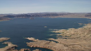 4K aerial stock footage of a view across Lake Mead ringed by Nevada desert Aerial Stock Footage | FG0001_000298