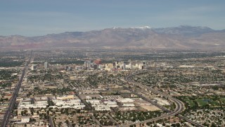 4K aerial stock footage approach Downtown Las Vegas hotels and casinos from I-515, Nevada Aerial Stock Footage | FG0001_000312