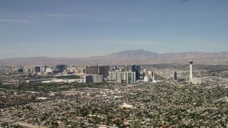 4K aerial stock footage tilt to reveal hotels and casinos on the Las Vegas Strip, Nevada Aerial Stock Footage | FG0001_000315