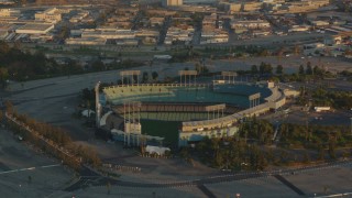 HD stock footage aerial video approaching the Dodger Stadium baseball stadium at sunset, Los Angeles, California Aerial Stock Footage | HDA06_17