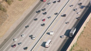 HD stock footage aerial video light traffic on I-5, San Fernando Valley, California Aerial Stock Footage | HDA07_06