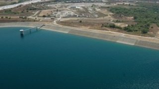 HD stock footage aerial video fly over Los Angeles Reservoir to police training facility, Granada Hills, California Aerial Stock Footage | HDA07_35