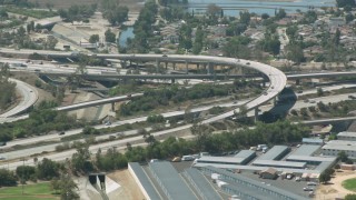 HD stock footage aerial video flyby I-5 and 118 interchange in Pacoima, California Aerial Stock Footage | HDA07_42