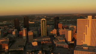 HD stock footage aerial video of skyscrapers at sunset in Downtown Fort Worth, Texas Aerial Stock Footage | HDA12_001