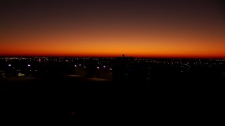 HDA12_017 - HD stock footage aerial video of taking off from Fort Worth Meacham International Airport at sunrise, Texas