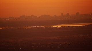 HDA12_023 - HD stock footage aerial video of the Downtown Fort Worth skyline at sunrise, Texas