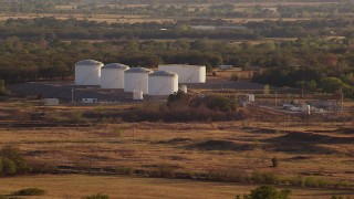 HD stock footage aerial video of an oil refinery at sunset in Meridian, Oklahoma Aerial Stock Footage | HDA12_127