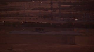 HD stock footage aerial video of a train running through the countryside at night in Decatur, Texas Aerial Stock Footage | HDA12_181