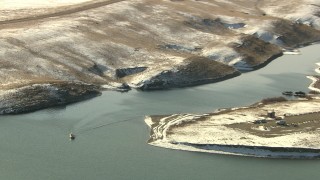 HD stock footage aerial video of a boat sailing a lake in Park County, Colorado Aerial Stock Footage | HDA13_313