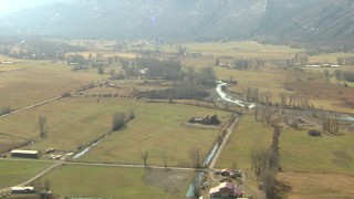 HD stock footage aerial video of flying over farms and fields near river in Ridgway, Colorado Aerial Stock Footage | HDA13_348