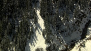 HDA13_354_01 - HD stock footage aerial video tilt from road through trees to reveal river and Rocky Mountains, Colorado