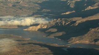 HD stock footage aerial video of the Middle Bridge and the Blue Mesa Reservoir at sunrise, Colorado Aerial Stock Footage | HDA13_416_01