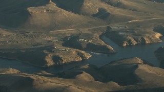 HD stock footage aerial video of piers on the Blue Mesa Reservoir at sunrise, Colorado Aerial Stock Footage | HDA13_417