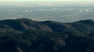 HDA13_481 - HD stock footage aerial video of Centennial office buildings seen from the Rocky Mountains, Colorado