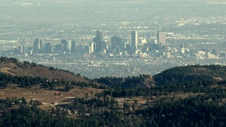 HDA13_482 - HD stock footage aerial video of a view of Downtown Denver from the Rocky Mountains, Colorado