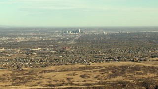 HD stock footage aerial video of Downtown Denver at the center of suburban neighborhoods in Colorado Aerial Stock Footage | HDA13_485_03