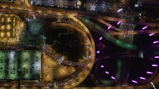 5K aerial stock footage of city streets at LAX (Los Angeles International Airport), California at night Aerial Stock Footage | LD01_0009