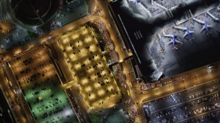 5K aerial stock footage parking garages and terminals at night, LAX (Los Angeles International Airport), California Aerial Stock Footage | LD01_0010