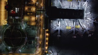 LD01_0011 - 5K aerial stock footage a bird's eye view of LAX (Los Angeles International Airport), California at night