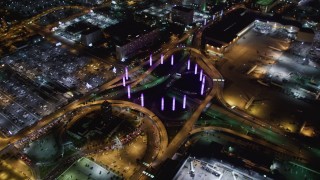 5K aerial stock footage of entrance to LAX (Los Angeles International Airport), California at night Aerial Stock Footage | LD01_0015